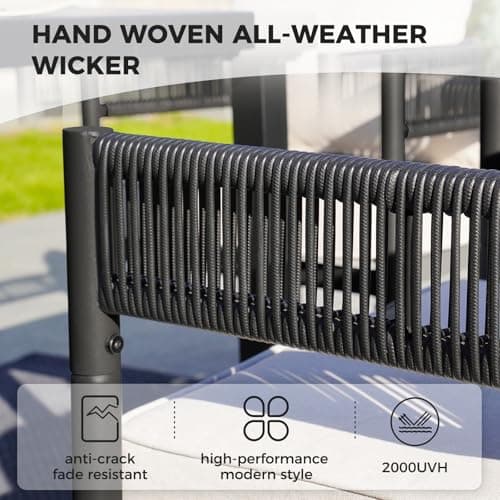 Grand patio Outdoor Dining Chairs Set of 4, 4 Pieces Patio Dining Chairs, Metal Woven Wicker Fixed Patio Chairs with Grey Cushions for Backyard, Deck, Garden, Porch, Lawn and Poolside (Black)