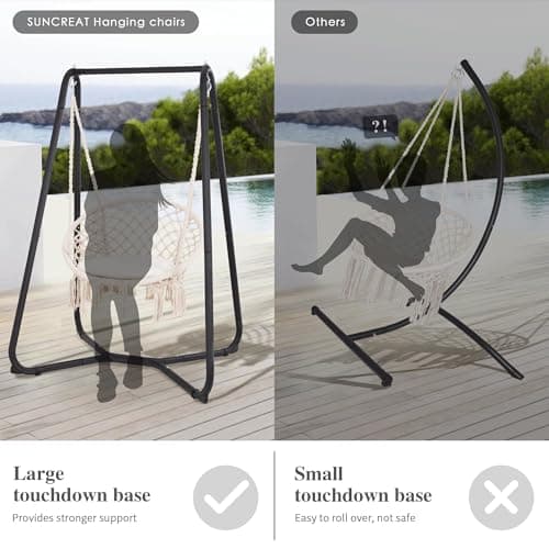 SUNCREAT Patio Swing Chair with Stand and Cushion, Heavy Duty Hanging Chair with Stand for Bedroom, 330 lbs Capacity, Patent Pending, Beige