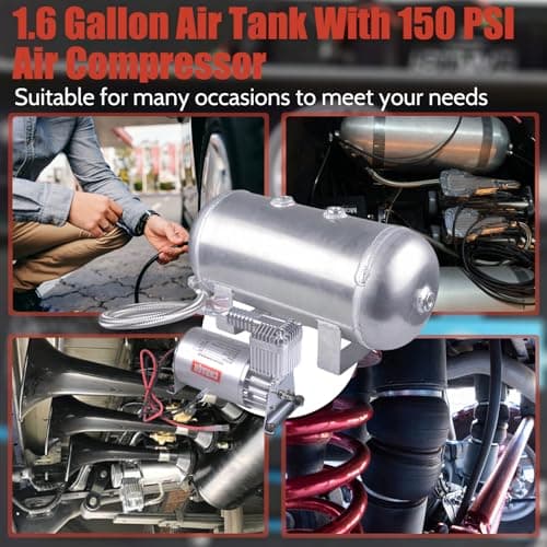 150 PSI Air Compressor with 1.6 Gallon Air Tank Aluminum Air Compressor Onboard System 12V 1/4NPT for Train Truck Trailer Train Auto Air Lift Suspension Heavy Duty Air Horn Compressor