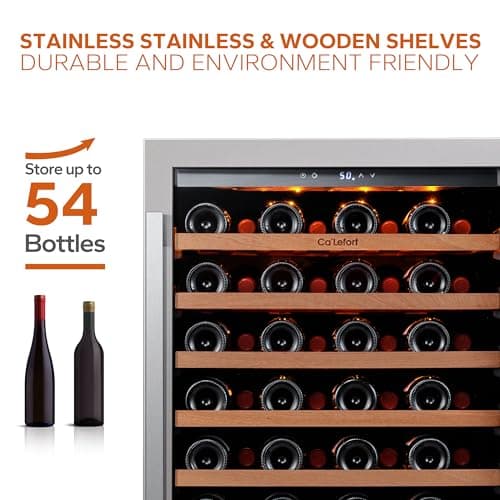 24 Inch Wine Fridge, 54 Bottle Wine Cooler Refrigerator, 40-65°F Wine Refrigerator Glass Door, 3 LED Wine Fridge, Built-in or Freestanding Wine Fridge for Home/Bar/Kitchen (5.65 cu.ft)