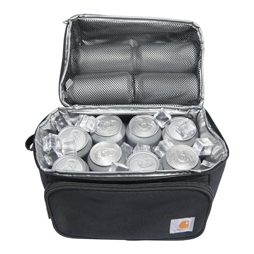Carhartt Insulated 12 Can Two Compartment Lunch Cooler Bag - Rain Defender DWR Coating - Synthetic Lining Black 1 One Size One Size