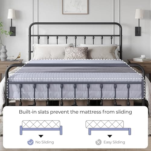 Yaheetech Classic Metal Platform Bed Frame Mattress Foundation with Victorian Style Iron-Art Headboard/Footboard/Under Bed Storage/No Box Spring Needed/King Size Black