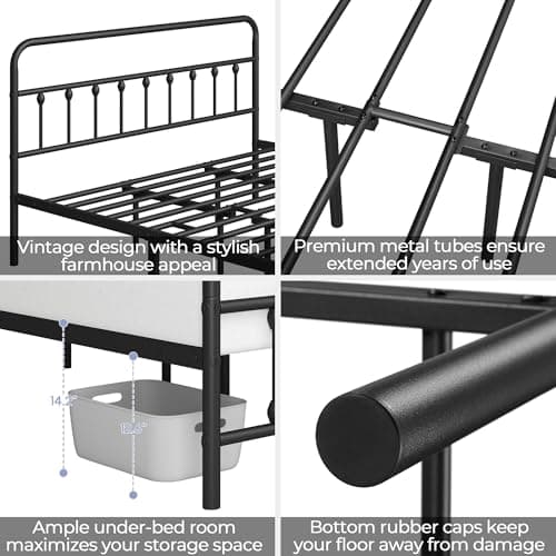 Yaheetech Classic Metal Platform Bed Frame Mattress Foundation with Victorian Style Iron-Art Headboard/Footboard/Under Bed Storage/No Box Spring Needed/King Size Black