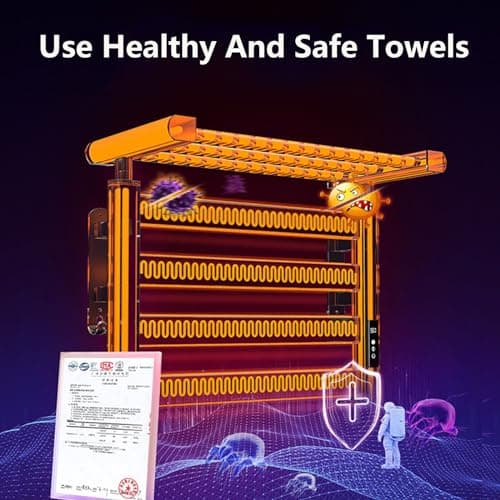 Heated Towel Rail, 135W Towel Warmer Digital Display Radiator Towel Rail Electric Towel Rail Timer 1-9H, 4-Bar Bathroom Radiators 53 * 41.5 * 26cm Electric Towel Radiator with Shelf