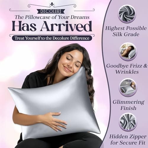 DECOLURE 100% Pure Mulberry Silk Pillow Case Standard Size – Highest Grade 30 Momme 6A+, Luxuriously Soft & Cooling Silk Pillowcase for Hair & Skin, Hypoallergenic, Breathable, Hidden Zipper (Silver)