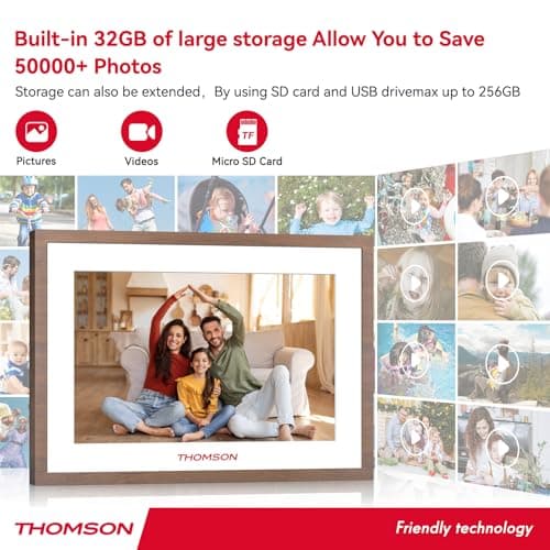 Digital Picture Frame with 4000mAh Battery, Digital Photo Frame WiFi with 32 GB, HD IPS Touch Screen, Auto-Rotate, Slideshow, Share Photos/Videos from Phone by App (10.1Inch Battery)