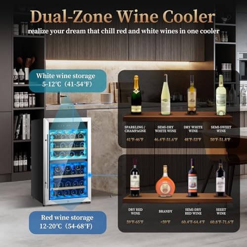 Wine Refrigerators,52-bottle Wine Fridge Cooler Freestanding Wine Refrigerator,(Bordeaux 750ml) Dual Zone Compressor Wine Cellar Chiller