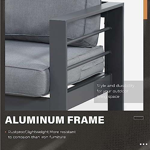 Solaste Aluminum Patio Furniture Set,7 Seats Modern Outdoor Conversation Set Sectional Sofa with Upgrade Cushion and Coffee Table,Grey