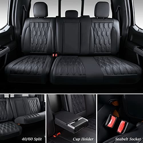 Coverado Fullset Car Seat Covers,Leather Ford F150 Seat Covers Fit for 2015-2025 F150 and 2017-2025 F250 F350 F450 Super Duty Crew Cab XL XLT Lariat King Ranch Platinum (Black)