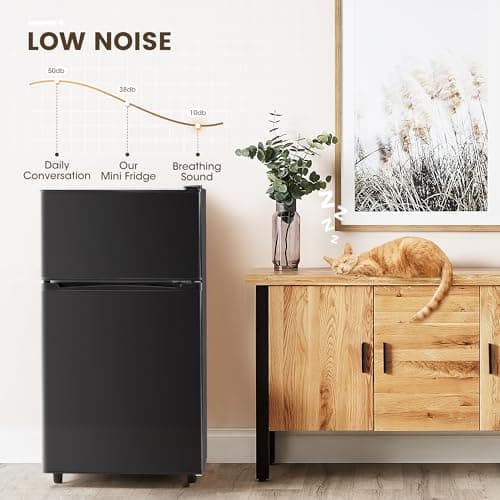 3.5 Cu.Ft Mini Fridge with Freezer, 2 Door Small Refrigerator, 7 Level Adjustable Thermostat, Compact Fridge for Living Room, Office, Kitchen and Apartment(Black)