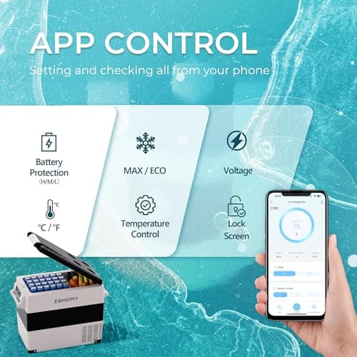 EUHOMY 12 Volt Refrigerator, 59QT(55L) Electric Cooler, 12V Fridge APP Control, 12V Cooler -4℉~68℉, Portable Freezer 12/24V DC 110-240V AC for Camping, Travel, Truck, Home