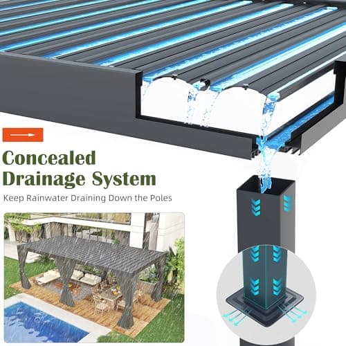 Aluminum 10x20 FT Louvered Pergola, Outdoor Pergola with Adjustable Louvered Roof Outdoor Patio Shade Cover, Waterproof & Rustproof Aluminum Gazebo for Backyard and Garden, Gray