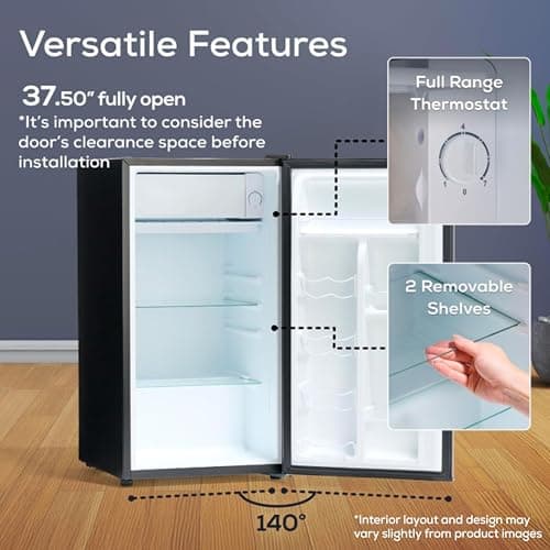 Igloo 3.2 Cu.Ft. Single Door Compact Refrigerator with Freezer - Slide Out Glass Shelf, Perfect for Homes, Offices, Dorms - Black