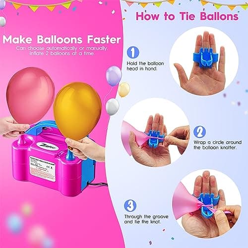 Portable Electric Balloon Pump - 110V 600W Dual Nozzle Balloon Inflator Pump with 113 Accessories（Including Balloon, Balloon Arch Kit, Balloon Blower Air Pump Machine Decorations for Party