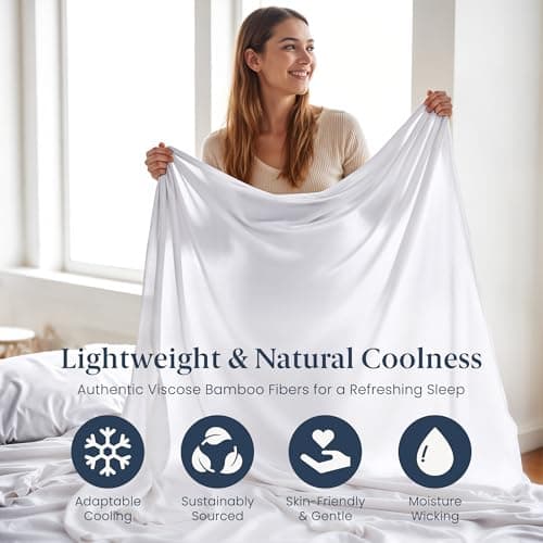 Ella Jayne Viscose Derived from Bamboo Sheets Set (4 Pieces) Queen Size, Ultra Soft & Luxuriously Cooling, Eco-Friendly Queen Sheet Set Deep Pockets 16 Inch (White)