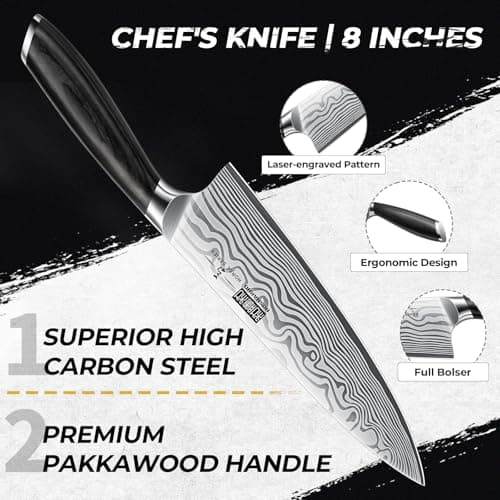 5 Pieces Knife Set, Professional Powder Steel Chef Knife Set, Ultra Sharp Japanese Kitchen Knives Set with Ergonomic Pakkawood Handle