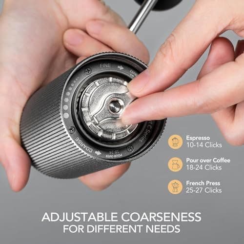 TIMEMORE Chestnut C2 Manual Coffee Grinder Capacity 25g with CNC Stainless Steel Conical Burr - Internal Adjustable Setting,Double Bearing Positioning,French Press Coffee for Hand Grinder Gift
