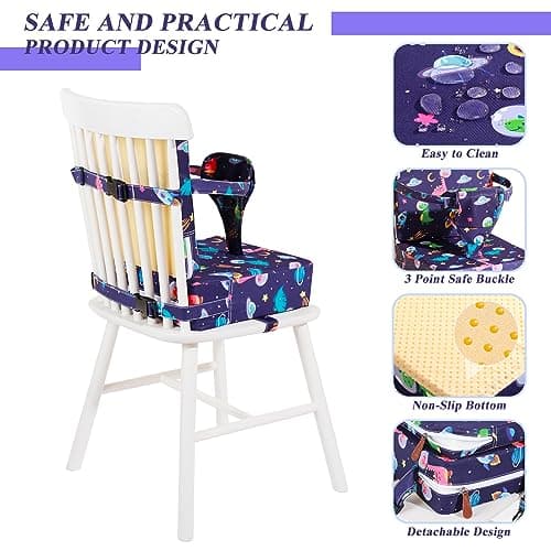 Toddler Booster Seat for Dining Table, Dinosaur Booster Seat for Table with Backrest and Adjustable Seat Belts Non-Slip Bottom Portable Booster Seat Increasing Cushion for Kid Baby Eating Travel Home