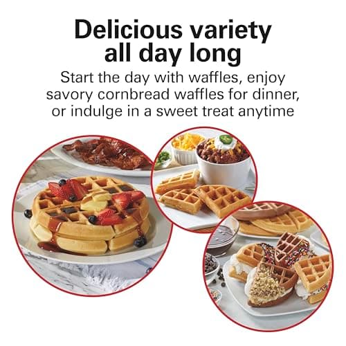 Hamilton Beach Belgian Waffle Maker with PFAS-Free Non-Stick Ceramic-Coated Plates, Browning Control, Indicator Lights, Stainless Steel (26081)