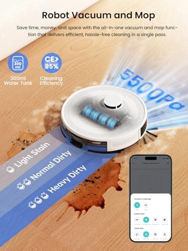 Lefant LiDAR Robot Vacuum and Mop, 45-Day Self-Emptying, 190° PSD Obstacle Avoidance, Customized Cleaning, Multi-Floor Mapping, 5500Pa Strong Suction, 140 Min Runtime, WiFi/Alexa/APP, M2 Pro