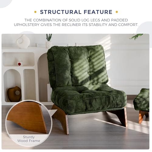 MAXYOYO Accent Chair with Ottoman Adjustable Backrest, Tufted Living Room Chair Upholstered Lounge Chair with Footrest Set, Modern Chair Cozy Reclining Chair for Reading Room, Green