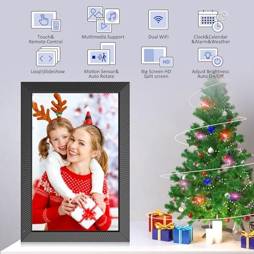 Digital Picture Frame 19-inch Large-Digital-Photo-Frame - Picture Frame Digital Slideshow with 32GB, Dual-WiFi Touch Screen, Wall Mountable, Send Photos Videos Via App Email, Gift for Mom and Dad