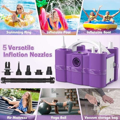 Balloon Pump, Triple Inflating Ports for 260q Foil Latex Mylar Balloon, 3-in-1 Electric Air Pump for Inflatables and Balloons, Inflator Deflator for Swimming Rings Air Mattress Pool Floats