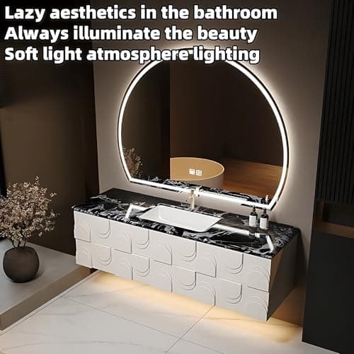 Bathroom Vanity with Sink - Elegant Bathroom Sink Cabinet, Floating Vanity with Smart Anti-Fog Mirror, Multi-Layer Thick Solid Wood Material - Complete Accessories (White, 40")