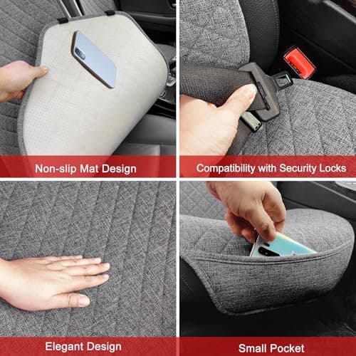 Linen Car Seat Covers Front Seat Covers Breathable Cloth Fabric Car Seat Protector - Universal Fit for Cars, Vans, SUVs, Trucks - 2 Units - Gray
