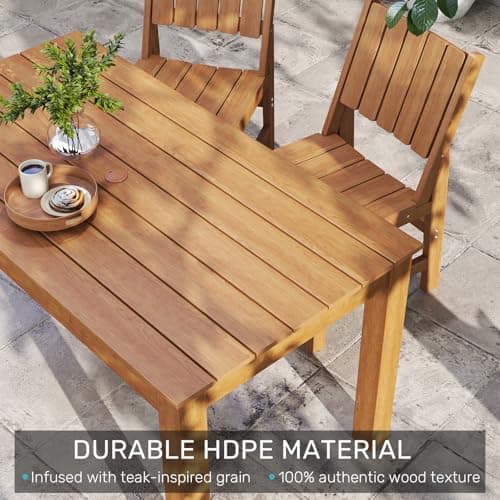 ZHUSI Patio Table and Chairs Set, Outdoor Table and Chairs,HDPE Outdoor Dining Set with Umbrella Hole for Backyard, Poolside