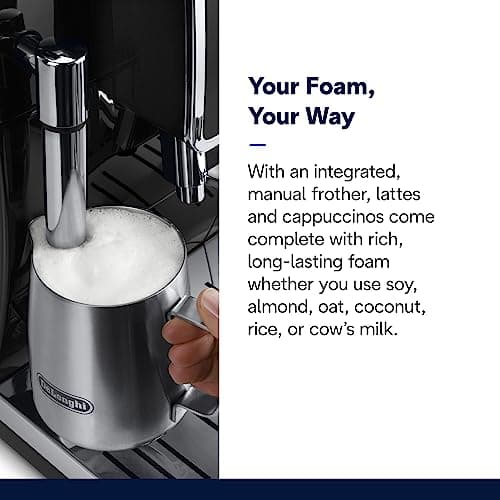 De'Longhi Dinamica Espresso Machine, Black - Automatic Bean-to-Cup Brewing, Built-In Steel Burr Grinder & Manual Frother - One-Touch Hot & Iced Coffee - Easy Cleanup