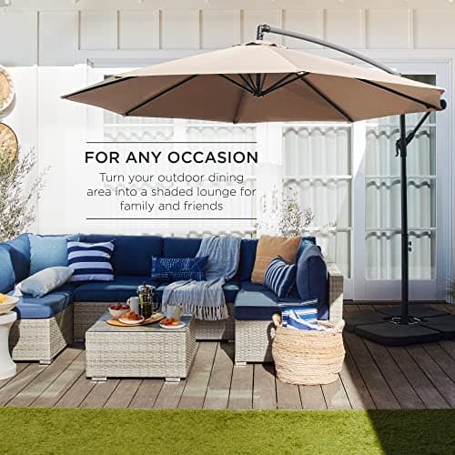 Best Choice Products 10ft Offset Hanging Market Patio Umbrella w/Easy Tilt Adjustment, Polyester Shade, 8 Ribs for Backyard, Poolside, Lawn and Garden