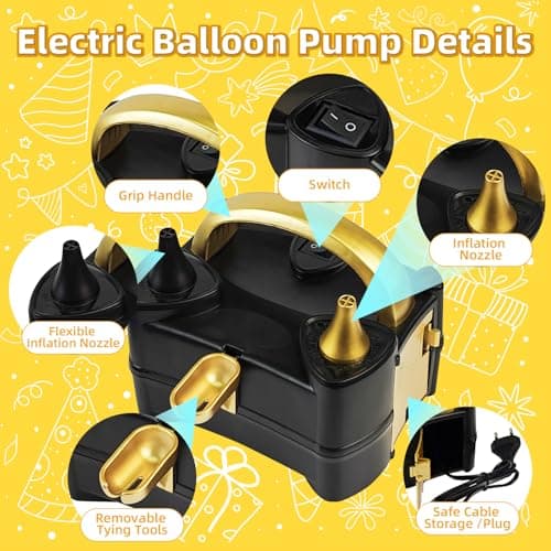 Bezente Balloon Pump Electric, Portable Balloon Inflator Pump Electric Air Pump for Balloons Dual Nozzle Electric Balloon Pump for Birthday Wedding Graduation Party Decorations
