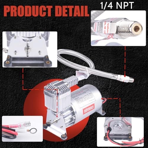 150 PSI Air Compressor with 1.6 Gallon Air Tank Aluminum Air Compressor Onboard System 12V 1/4NPT for Train Truck Trailer Train Auto Air Lift Suspension Heavy Duty Air Horn Compressor
