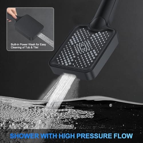 Shower Faucet Set, 12" Ceiling Mount Rainfall Shower System with 2 Rain Shower Head and Multi-function Handheld Head Push Button Diverter Shower Faucet Trim Kit (12", Matte Black)