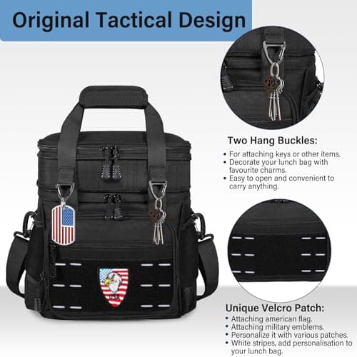 Lunch Box Cooler Bag - Tactical Insulated Lunchbox for Men - Large Soft Expandable Lunch Pail for Adults Work Outdoor Shifts Trips Black 16L