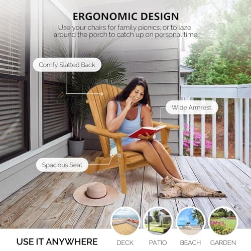 VINGLI Folding Adirondack Chairs Set of 4 Clearance Weather Resistant/Lawn Cheap Fire Pit Highwood Lounge Chairs-Patio Furniture Sets for Campfire, Bonfire