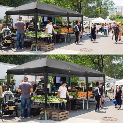 VINGLI 10x20 ft Pop Up Canopy Tent with 6 Sidewalls, Carry Bag, Outdoor Gazebo, Patio Event, Commercial Canopy (Black)