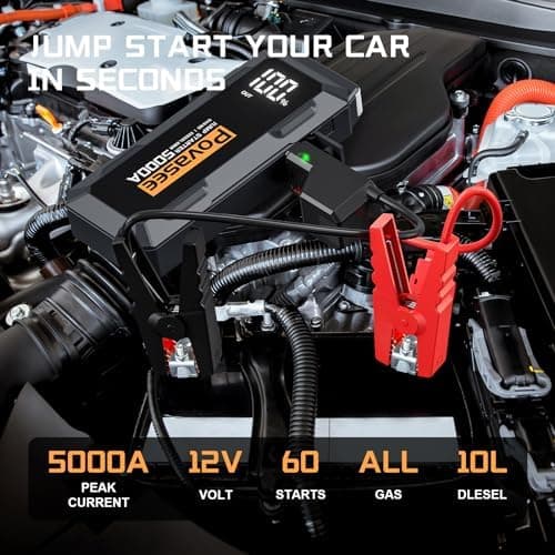 5000A Jump Starter Povasee Car Battery Jump Starter, 12V Jump Box for car up to All Gas or 10L Diesel Engine Battery Jumper Starter Portable with 3" LCD Display Power Bank/Dual Output/LED Light