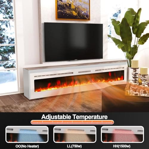 80" Electric Fireplace Wall Mounted & Recessed with Remote, 750w/1500w Ultra-Thin Wall Fireplace Inserts, Electric Fire Place W/8H Timer, Adjustable Flame Colors and Brightness Silent