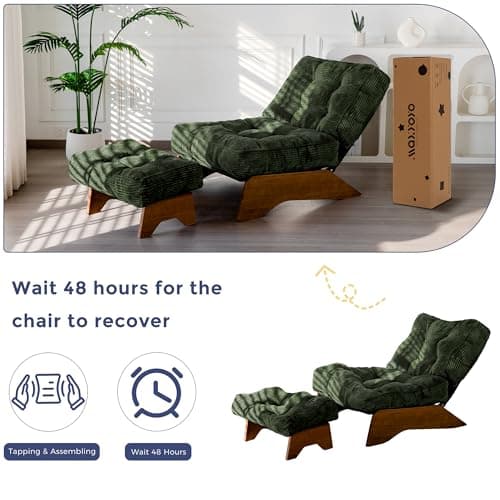 MAXYOYO Accent Chair with Ottoman Adjustable Backrest, Tufted Living Room Chair Upholstered Lounge Chair with Footrest Set, Modern Chair Cozy Reclining Chair for Reading Room, Green