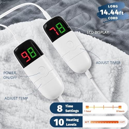 Heated Electric Blanket King Size - 90" x 108" Heating Blanket with Dual Control, 10 Heating Levels & 8 Hours Auto Off, Soft Warm Flannel Gifts Blanket with Over-Heat Protection, ETL & FCC Certified