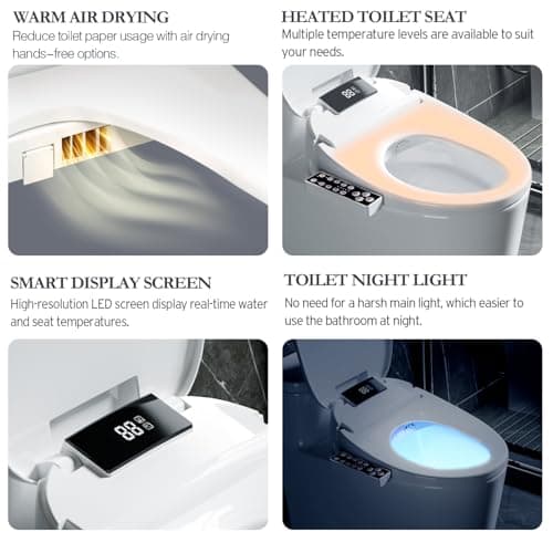 Bidet Toilet Seat Round, Unlimited Warm Water, Heated Toilet Seat, Warm Air Dryer, Rear and Feminine Washing, Soft Closed Toilet Lid, Night Light, Smart Toilet Seat with Bidet Requires Outlet