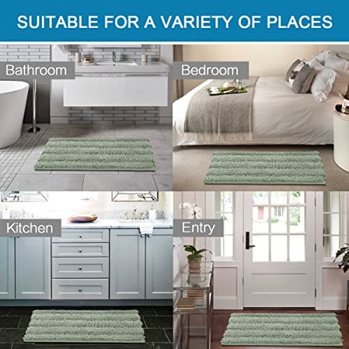 H.VERSAILTEX Sage Bathroom Rugs, Bath Mat Set of 2 Extra Thick Chenille Striped Pattern Shaggy Bath Rugs for Bath Room, Non Skid Bath Mats for Bathroom Floor (32 x 20 Plus 24 x 17 - Inches)