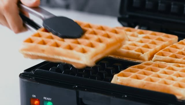 KRUPS 4-Slice Belgian Waffle Maker: Stainless Steel, 5 Browning Levels, Audible Ready Beep, Removable Plates, 1200W, Silver/Black - Perfect for Family Breakfasts