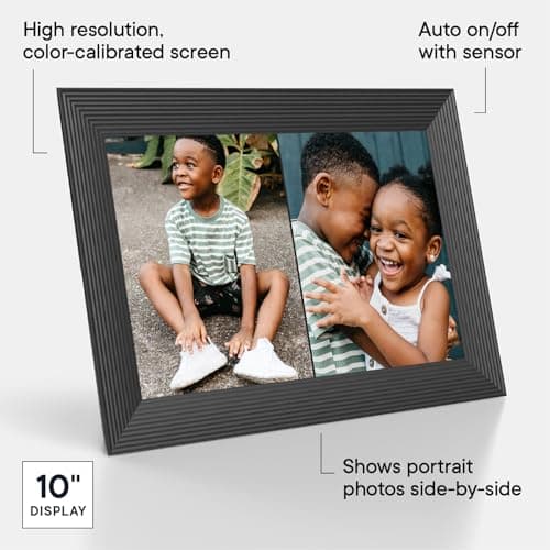 Aura Carver HD WiFi Digital Picture Frame, 10.1”, Add Photos with Aura App, Free Unlimited Storage - Wirecutter’s Pick for Best Digital Photo Frame 2022 - Gravel