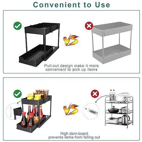 2 Pack Under Sink Organizer, 2 Tier Bathroom Cabinet Organizer with Sliding Basket, Multi-Purpose Under Sink Organizers and Storage for Bathroom Kitchen