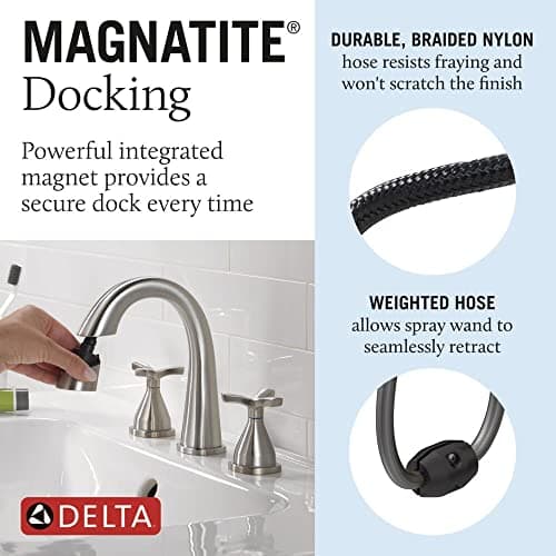Delta Faucet Stryke Pull Down Bathroom Faucet, Bathroom Pull Out Faucet, Brushed Nickel Widespread Bathroom Faucet 3 Hole, Bathroom Sink Faucet, Lumicoat Stainless 357756-SSPD-PR-DST