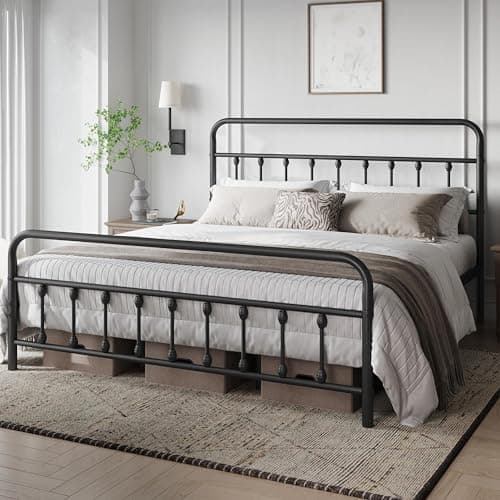 Yaheetech Classic Metal Platform Bed Frame Mattress Foundation with Victorian Style Iron-Art Headboard/Footboard/Under Bed Storage/No Box Spring Needed/King Size Black