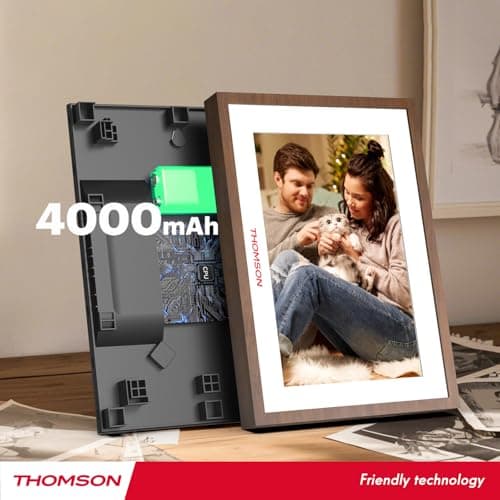 Digital Picture Frame with 4000mAh Battery, Digital Photo Frame WiFi with 32 GB, HD IPS Touch Screen, Auto-Rotate, Slideshow, Share Photos/Videos from Phone by App (10.1Inch Battery)